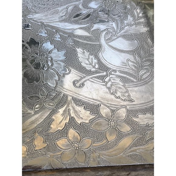 Antique Crumb Pan Tray Clam Shells Etched Bluebird flowers - Picture 8 of 16